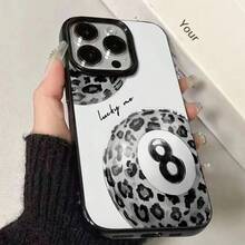 Funda de Teléfono de Billar de Moda, Superficie Blanca, Estampado de Leopardo Rosa, Patrón de 8 Bolas, Hecha de Material TPU, Diseño de Cubierta Completa con Agujero Grande Negro, con Buena Agarre y Función Anticolisión y Anticaída, Anti-Suciedad, Anti-Huella Dactilar, Protección Engrosada, Antideslizante y Absorción de Impactos, Compatible con iPhone 16/16Promax/15/14/13/12/11Promax y Otros Modelos, Hermosa y Práctica, Adecuada como Regalo Perfecto - Estilo 1 (1 pieza) - Ver 8