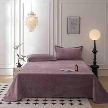 Juego de edredón de terciopelo de lujo tamaño king, juego de ropa de cama, colcha de terciopelo suave y ligera y sábana con 2 fundas de almohada marrón 200x220cm - Morado - Ver 8
