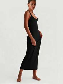 XLLAIS Sexy V-Neck Knit Bodycon Dress, Criss-Cross Back, Stretchy, Christmas Party Dress - Black - View 2