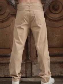 Men's Slim Fit Lycra Dress Pants With Built-In Pocket - 駝色 - 查看 3