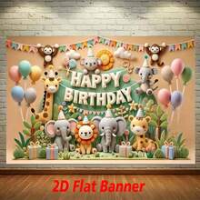 2D flaches Banner, 1 Stück Dschungel-Tier-Themen Geburtstags-Party Hintergrund - strapazierfähiger Vinyl Fotohintergrund für drinnen & Outdoor, ohne Strombedarf, Wald Geburtstags Festival Garten Party