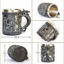 Medieval GOT Dragon DandD Game Mug Collectible Of Thrones Merchandise Beer Steins Viking Tankard Mug Stainless Coffee Cup Gift Mug For Dragon Collector Themed Party Decoration - DragonMug1 - Xem 2