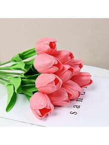 3pcs Artificial Tulip Flowers Decor, Home Decoration Accessories, Living Room & Bedroom Fake Flowers - Baby Pink - View 17