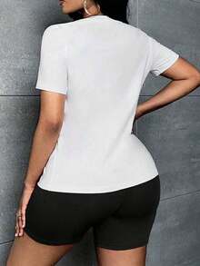 Conjunto set paquete pack 2 piezas dama mujer playera camiseta blusa gráfica manga corta cuello redondo shorts leggings biker cortos básico casual estampado ciudades new york NY nueva york - Blanco - Ver 2
