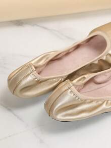 Women's Foldable Square Toe Slip-On Ballet Flats, Lightweight With Thick Insole, Comfortable For Dancing, Yoga, Indoor Sports