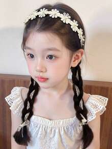 1pc Headbands For Girls Accessories For Girls Accessories For Girls Children's Braided Hair Band, Pearl Ribbon, Birthday Princess, Girl Headband, No Hair Damage, No Hair Constriction, Girls' Hair Accessory, Headwear