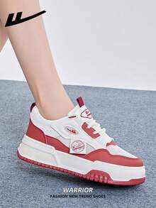 1 Pair WARRIOR Women's Thick Sole Lace-Up Soft Bottom Casual Shoes, Low-Top Outdoor Flat Shoes, Round Toe Low Heel Solid Color Elegant Soft Bottom Hiking Shoes Suitable For Students Taking Graduation Photos, Low-Top Leather Face Sports Skateboard Shoes