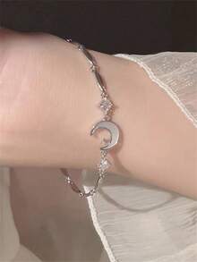 1pc Elegant Crystal Star & Moon Bracelet, Suitable For Women's Daily Wear, Festivals And Parties