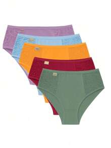 Kit 5 Panties High Waist Side With Lace Women's Lingerie Vera Cotton Lining - Nhiều màu - Xem 8