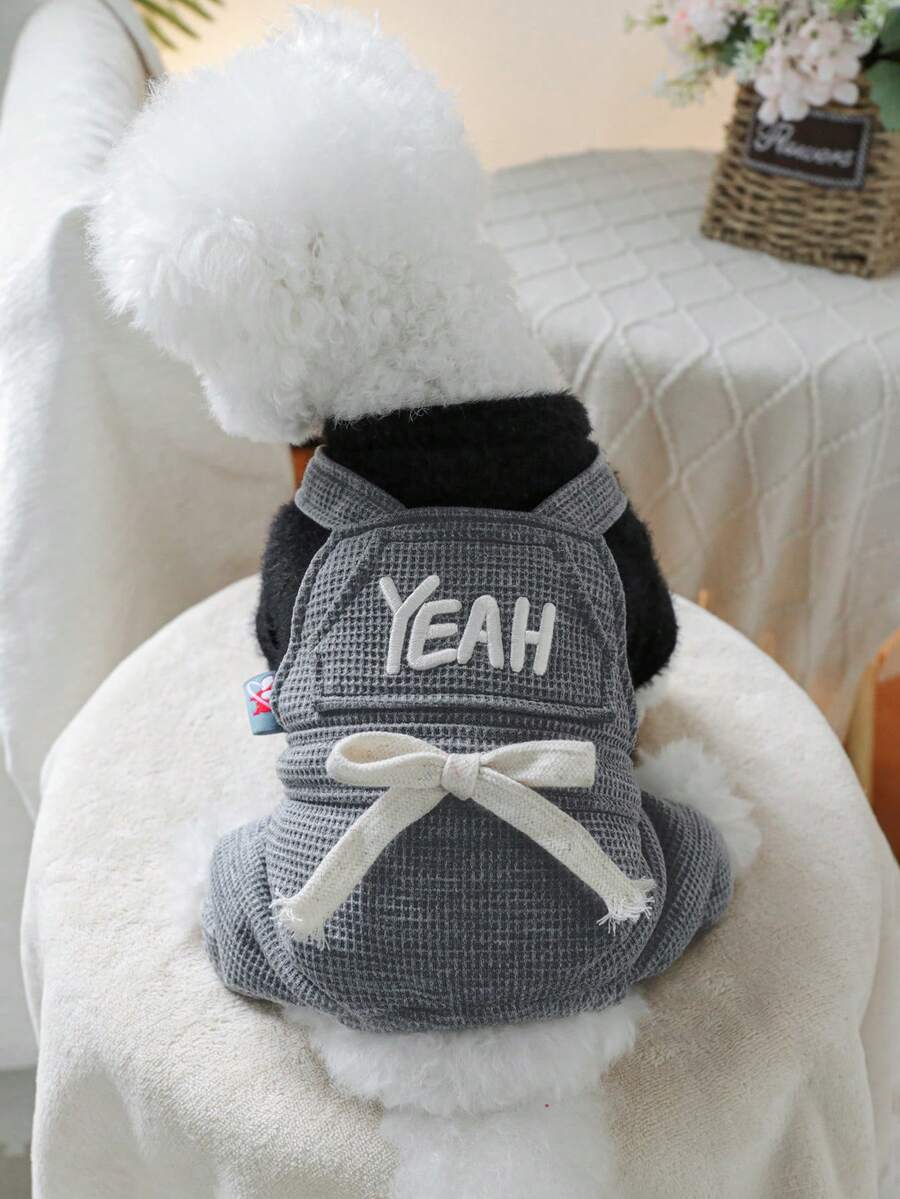 1 pieza Ropa para mascotas, Ropa para perros/gatos pequeños, Lindo atuendo para cachorros/gatitos felices, Ropa para mascotas cálida y cómoda para perros pequeños, Otoño/Invierno - Negro