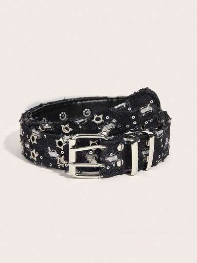 1 حزام بنمط بانك ذو صدر مزدوج بشكل نجمة، إصدار كوري للجينز، حزام ديكوري عصري للبنطلونات، حزام مناسب للخريف والشتاء والهالوين، مناسب للمراهقين والشباب والرجال، للاستخدام اليومي والرياضي والخارجي والعطلات والهدايا والأعياد