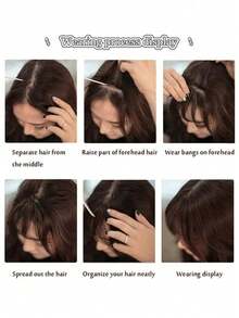 10英寸夹式侧刘海，合成纤维刘海，自然侧刘海，直刘海，接发，黑色带鬓角 - 彩色 - 查看 9