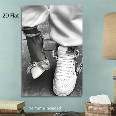 1 件无框帆布海报 - 黑白高跟鞋和运动鞋墙壁艺术，2D 图形设计，适用于办公室、厨房、客厅、卧室装饰，理想的万圣节和圣诞节礼物，室内使用，无框，墙壁艺术装饰 | 现代墙壁艺术