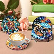 8Pcs Retro Housewife Diamond Art Coasters Kit, Vintage Coffee Diamond Painting Coasters With Holder, DIY Craf Art Coaster Kit For Home Dr - Bdwy183us - 查看 4