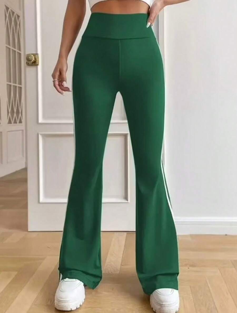 Fitness Ballerina Pants Side Stripes Comfortable Gym Semi Flare Workout Clothes - 綠旗 - 查看 1