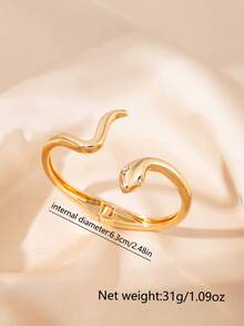 1pc Women's Exaggerated Snake-Shaped Vintage Coin Bangle, Wide & Flat, Alloy, Suitable For Beach, Vacation, Party Accessories - Yellow Gold - View 6