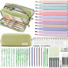 50 In1 Stationery Set With Large Capacity Pencil Case Highlighter Gel Pens Click Pen Etc. Comprehensive Variety Of Office And School Supplies Ideal For Students And Professionals Essential Stationery Set