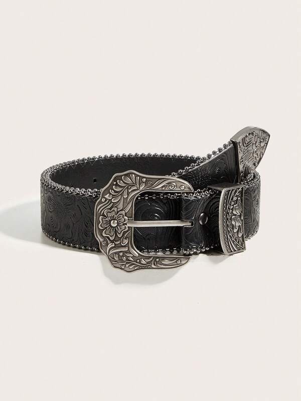 1pc American Retro Floral Beaded Fashion Casual Belt For Women, Perfect For Jeans, Halloween, Winter & Summer Outfits (Belts For Women,Belt,Belts,Cinturones De Mujer,Correas De Mujer,Cintos De Mujer,Fall,Western Belt)