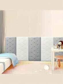 6 Pcs/10 Pcs 35cm*70cm 3D Embossed Foam Wallpaper With Imitation Leather Grain, Soft And Textured, Self-Adhesive Foam Wall Sticker, Reusable And Cuttable, Bedroom Decorative Background, Soundproof And Thickened Wall Covering, Bedside Soft Package, Waterproof, Moisture-Proof, Dust-Proof And Collision-Proof Sticker - Multicolor - View 6