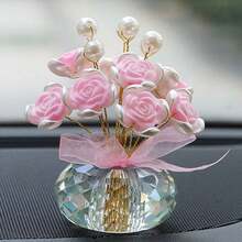 Romantic Flocked Pearl Rose Decor - Fragrance Diffuser, Crystal Base Artificial Flower, For Car Dashboard, Office, Bathroom, Bedroom, DIY Micro-Landscape, Home Decor, Craft Gift, Party Decoration. Suitable For: Wedding, Valentine's Day, Graduation, Christmas Gift.