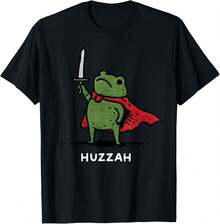 DCOJUZBO Huzzah Frog Knight Funny Sword Meme Quote T-Shirt - 黑色 - 查看 3