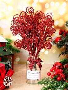 MEHELANY 20/10Pcs Christmas Tree Picks Sprays Candy Shape Curl Sticks Spray Branches Glitter Artificial Stem Picks, Christmas Tree Stem Ornaments For DIY Crafts Garland Christmas Home Decor Wedding Wreath Decoration Vase Filler Christmas Decorations Room Decor