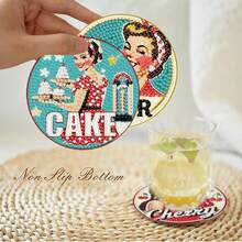 8Pcs Retro Housewife Diamond Art Coasters Kit, Vintage Coffee Diamond Painting Coasters With Holder, DIY Craf Art Coaster Kit For Home Dr - Bdwy234us - 查看 8