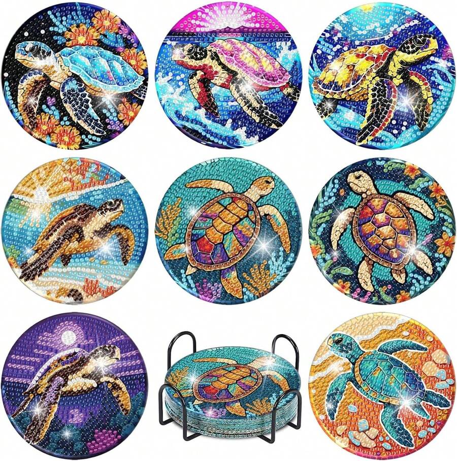 8Pcs Retro Housewife Diamond Art Coasters Kit, Vintage Coffee Diamond Painting Coasters With Holder, DIY Craf Art Coaster Kit For Home Dr - Bdwy183us - 查看 1