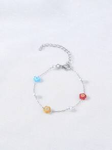1 pieza Pulsera de flor de vidrio resistente al color hecha a mano, pulsera minimalista de mujer de acero inoxidable con flor de color mixto