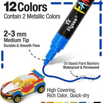 1 pieza Marcador de pintura impermeable, colores vibrantes, bolígrafo retocador, marcador de neumáticos, bolígrafo para dibujar, disponible en 12/20 colores, apto para caligrafía, coloración de figuritas DIY, grafiti en vidrio, madera, plástico, metal y talla grande