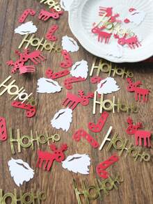 100 piezas/Set Letras doradas "Hohoho", renos de Navidad, bastones de caramelo y confeti con forma de Papá Noel para decorar mesas en fiestas de Navidad o cumpleaños - Multicolor - Ver 5