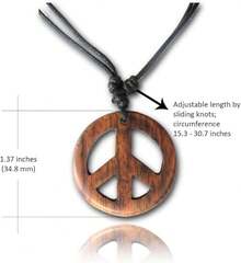 Adjustable Wooden Peace Sign Pendant Necklace, 1960s 1970s Wood Handmade Hippie Jewelry, LightWeight Flower Power Retro Costume Accessories Men And Women - 棕色和平標誌 - 查看 6