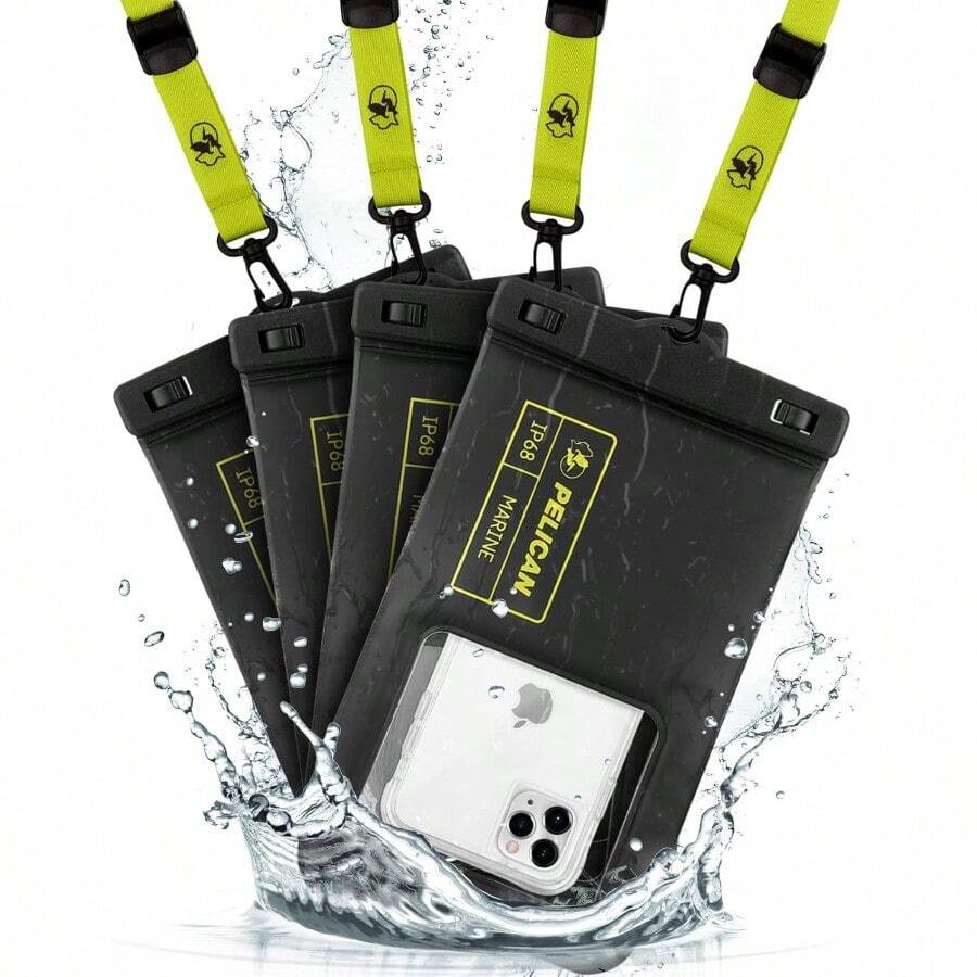 Marine 4 Pack IP68 Floating Waterproof Phone Pouch Case XL Size  15 Pro Max 14 Pro Max 13 Pro Max 12 Pro Max S23 Ultra Pixel 7 Detachable Lanyard Black Yellow - 4PackBlackHiVisYellowXL - View 1