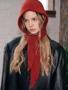 1 pieza Bufanda con capucha de punto con patrón trenzado de unicolor negro/beige/caqui/marrón, de moda para mujer, para citas, salidas y uso diario en otoño