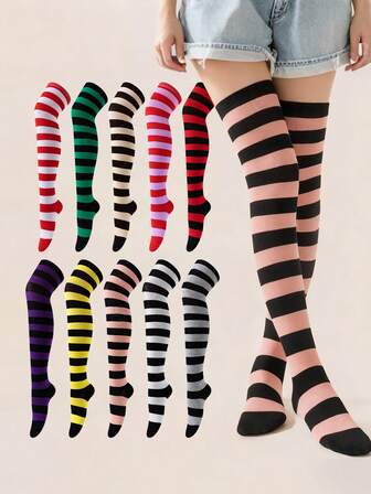 1 Pair Of Over,The,Knee Socks, Ladies' Socks, Breathable And Comfortable Absorbent Socks, Suitable For Daily Wear, Dates And Parties, Office And Casual Styles, As Valentine's Day Throughout The Year, Cozy Socks