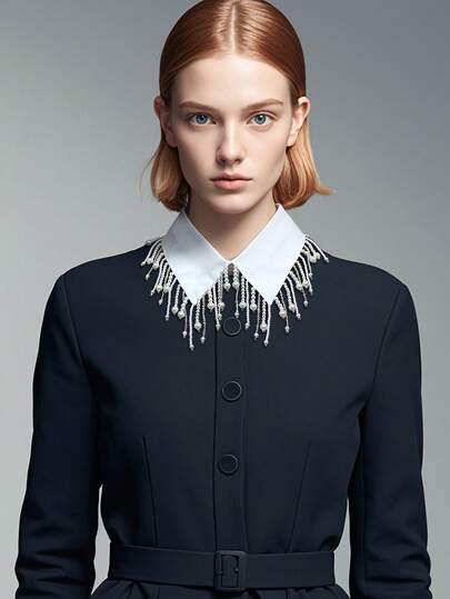 1件复古镶钻珍珠串珠可拆卸项圈，手工制作，奢华闪亮夸张朋克风女式项圈，多功能流苏配饰，适合圣诞装饰连衣裙