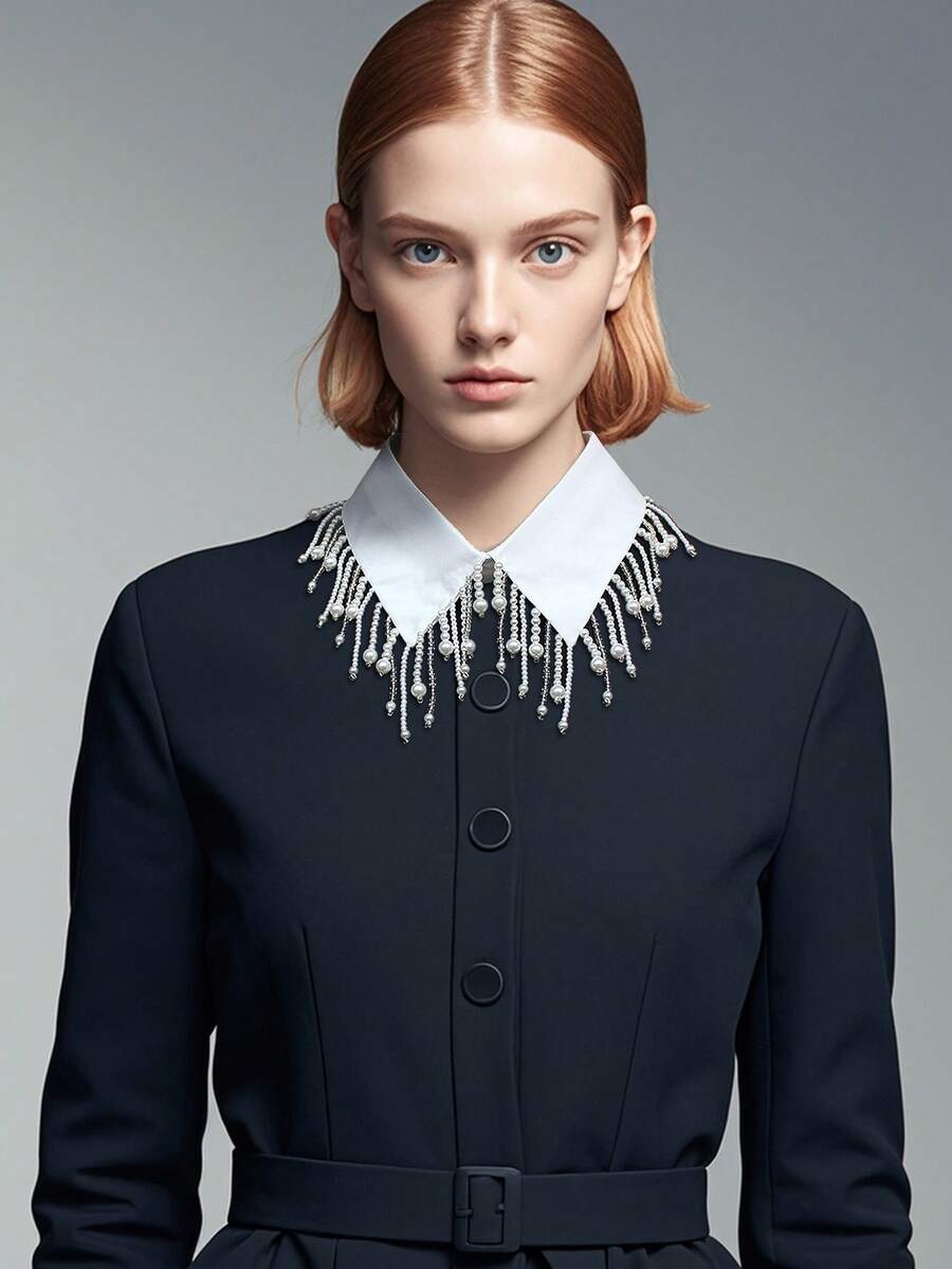 1pc Vintage Studded Pearl Beaded Detachable Collar, Handmade Luxury Sparkling Exaggerated Punk Style Collar For Women, Versatile Tassel Accessory For Dress For Christmas Decor,Graduation Outfit,Disco - Multicolor - View 1