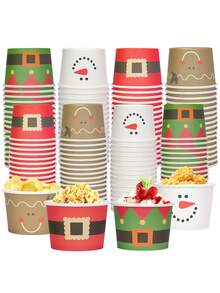 10 piezas Vasos desechables para aperitivos navideños 2026 Vasos de papel para helado con diseño de cinturón de Papá Noel y muñeco de nieve, tazones para postre, sopa fría o caliente para fiestas y decoraciones navideñas