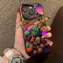 Funda de TPU con estampado de cactus psicodélicos vibrantes para iPhone 17/16/15 Pro Max, 15, 14, 13, 12 Series - Cubierta protectora delgada y a prueba de golpes - Negro - Ver 1