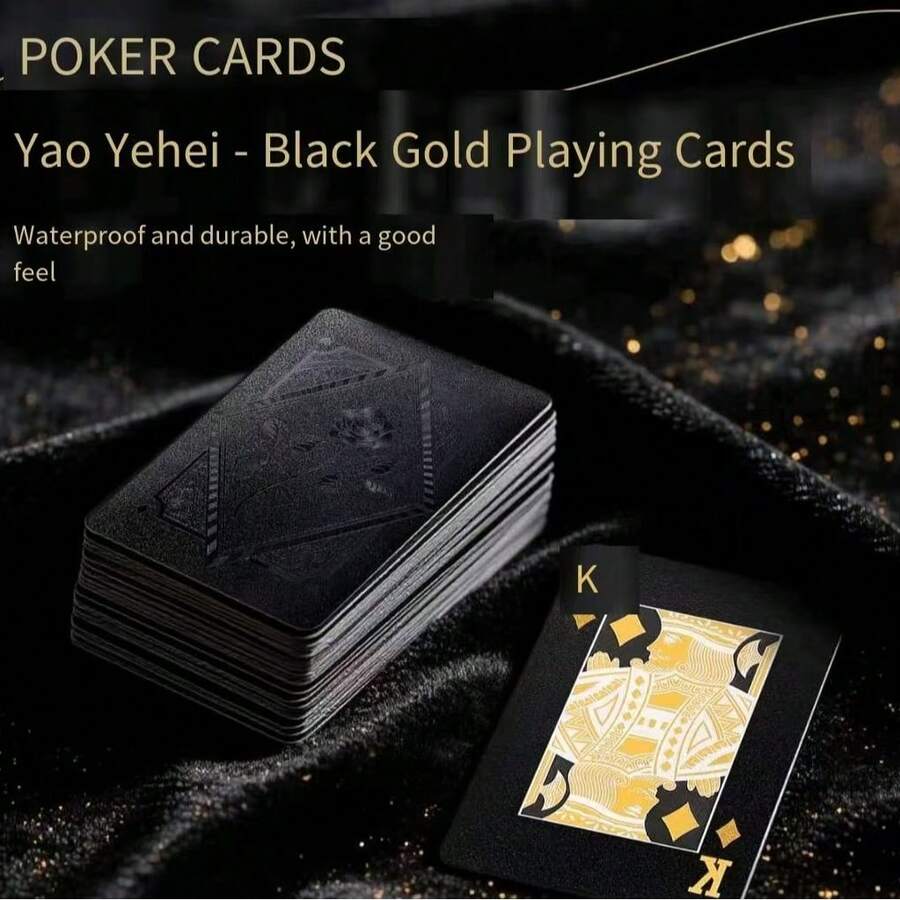 Black Gold Foil Poker Playing Cards, 54 Sheet Waterproof Deck, For Party And Game