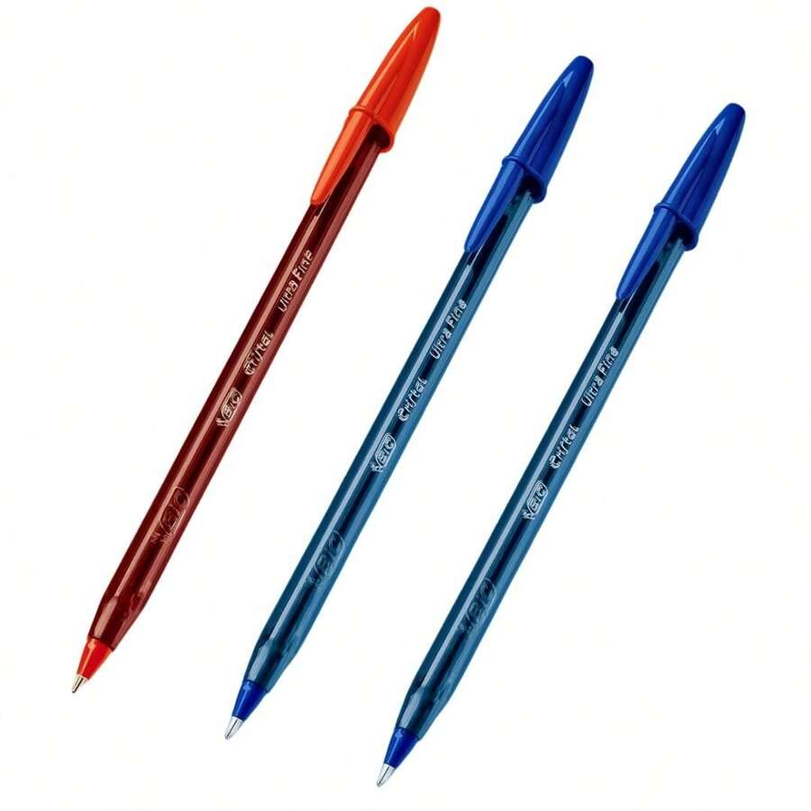 Bic Cristal Ultra Fine Pen Kit 3, 0.7mm Fine Point – Smooth Writing - 2 Blue and 1 Red - View 1