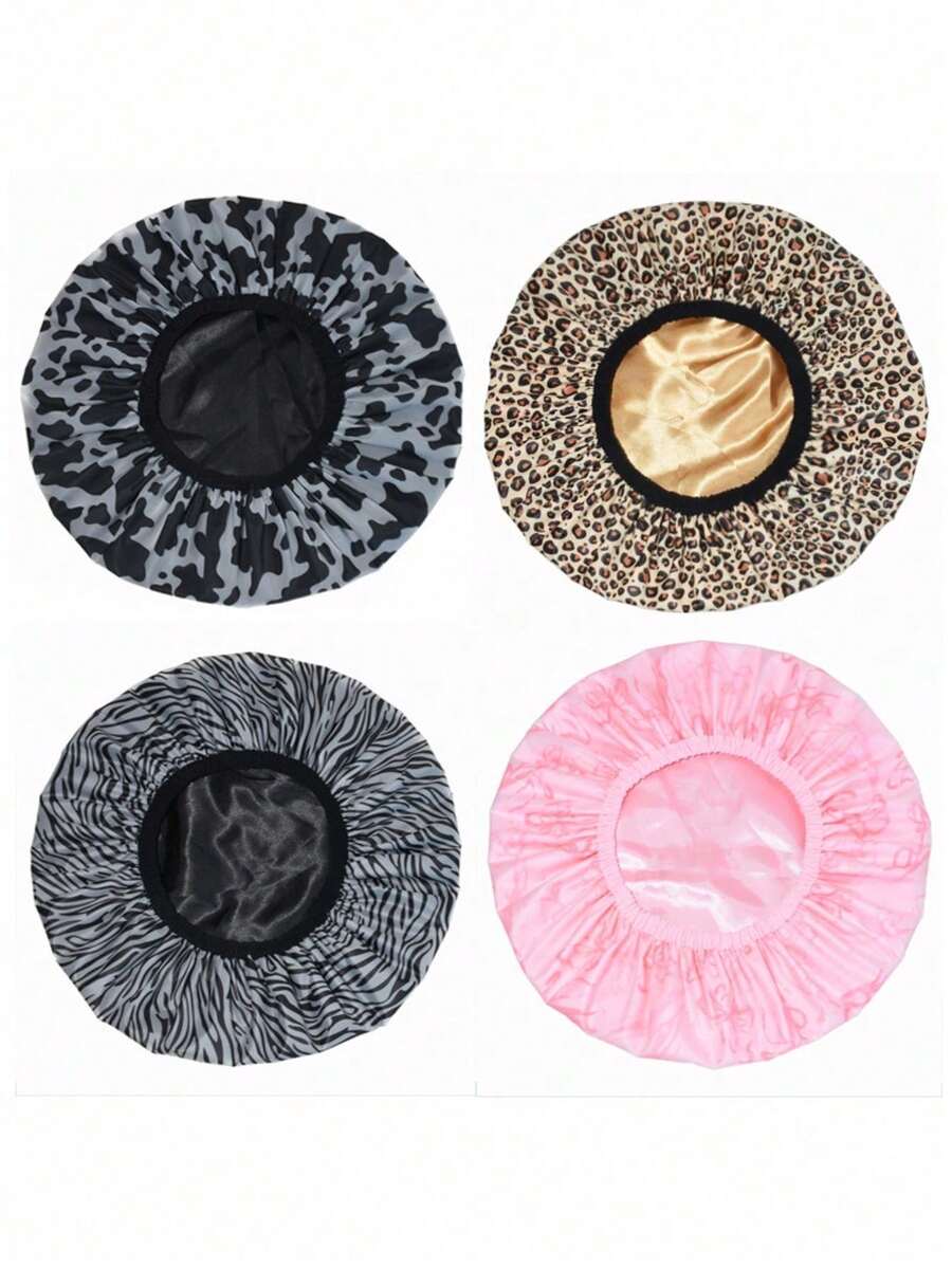 3/1pc New Thickened Waterproof Black PEVA Double-Layer Shower Cap, Long Hair Washing Cap, Hair Treatment Cap, Cooking Cap - Multicolor - View 1