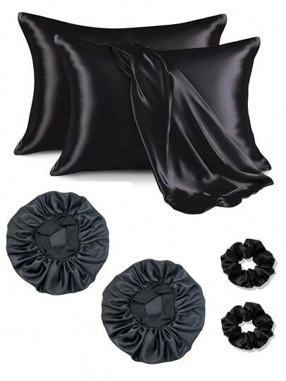 Set de dormit luxos cu aspect de mătase, 6 bucăți: 2 fețe de pernă moi, 2 bonete de noapte respirabile și 2 elastice de păr - Perfect pentru îngrijirea pielii și a părului, Articole esențiale de călătorie, Coafură, Coafură, Păr, Călătorii, Produse pentru păr, Instrumente pentru păr, Articole pentru păr, Frizerie, Accesorii pentru frizerie, Frizerie, Echipamente de coafură