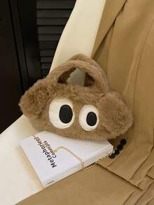 1 Stück süße Mädchen Plüsch Handtasche mit großen Augen für Mädchen - Magnetverschluss, leichte weiche Umhängetasche, vielseitige Kettentasche perfekt für Mädchen/Studenten für Alltag/Einkaufen/Urlaub/Herbst und Winter