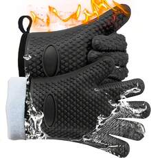 Guantes de Barbacoa, Guantes para Horno 800 ° C/1472 ° F, Guante Cocina de Cocina Unisex 28cm x 20cm(11x7.8), Guantes Cocina Antideslizantes para Barbacoa, Cocción, Horneado (Negro) - Negro - Ver 9