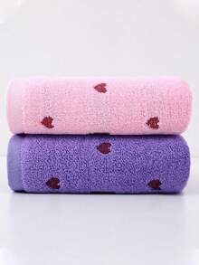 2pcs Romantic Heart Jacquard & Embroidered Quick Dry Face Towels, Absorbent Bath Towels For Couples, Home, Hotel, Gifts, 34*75 Or 34*71 Couple Towel Set, Best Valentine's Day Gift For Couples Shower Towels For Beauty Salon, Hotel Sports,Home Essentials, Towel, Skin Care - Multicolor - View 8