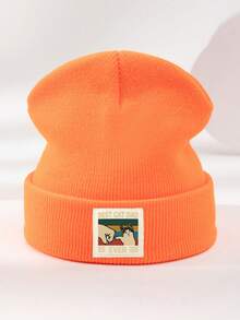 1pc Unisex Autumn/Winter Outdoor Casual Fashion Elastic Soft Comfortable Knit Beanie Hat With CAT Logo Print, Versatile For Daily Wear - A - View 8