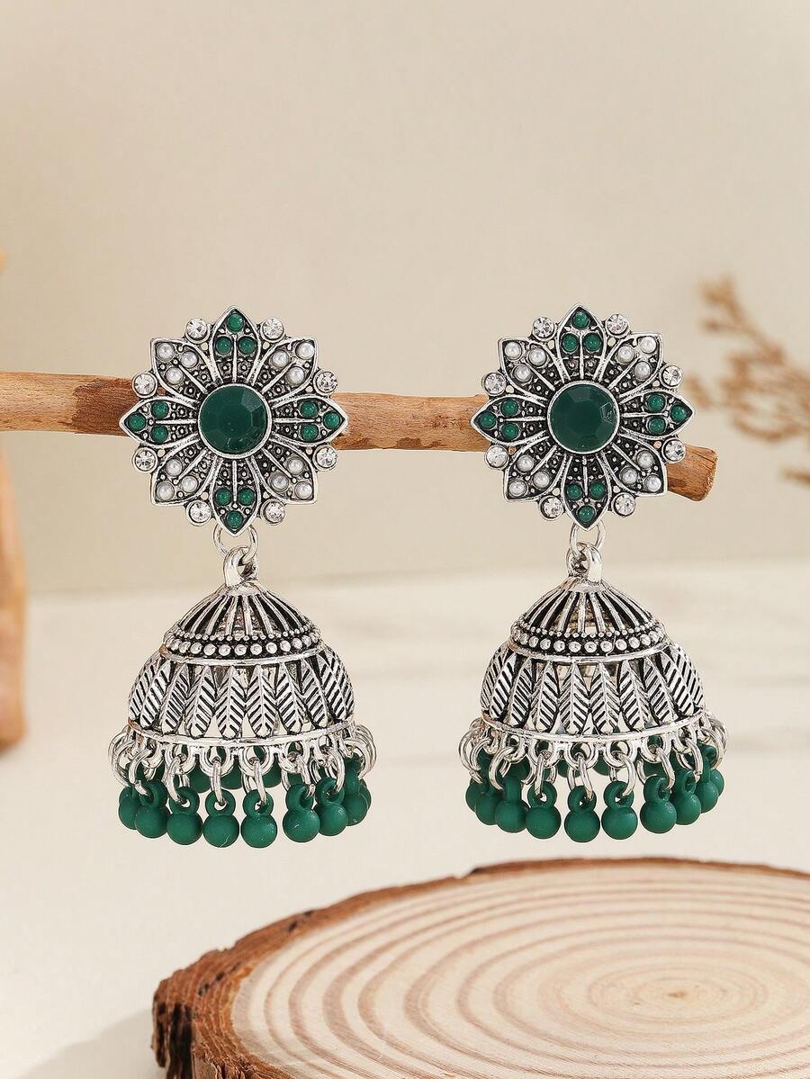 1 Paar elegante Ohrringe mit Strass, Perlen, Glöckchen und Quasten, vintage mehrfarbige Ohrringe geeignet für Frauen und Mädchen für den täglichen Gebrauch, Feste, Hochzeiten und Partys/Schmuckgeschenk