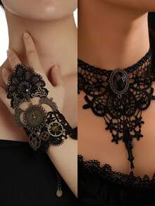 Women's Black Choker Necklace Set, Including Velvet Choker, Lace Choker, Daisy Choker, Gothic Choker, Punk Lace Choker, And Classic Choker - Black - View 8