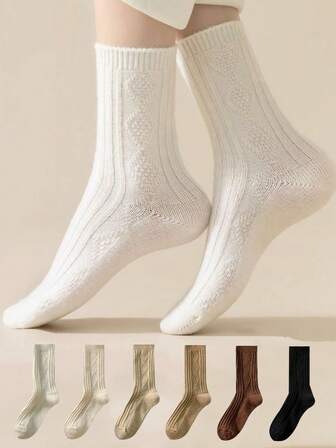 3 Pairs Of Women's New Cashmere And Wool Socks Winter Thick Black And White Set Fashionable Solid Color
